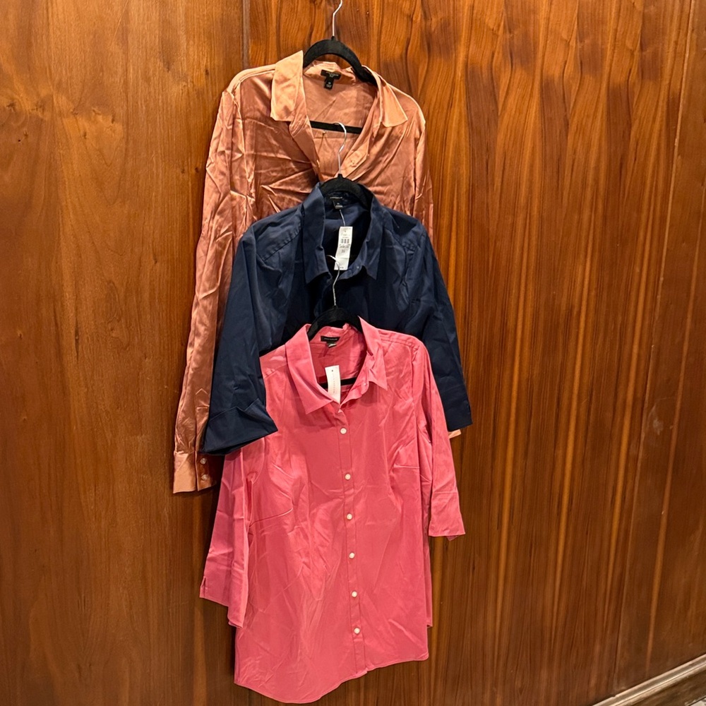 Ann Taylor Button-Down Shirt Lot – Size 16 – Silk + Cotton – New & Like New
